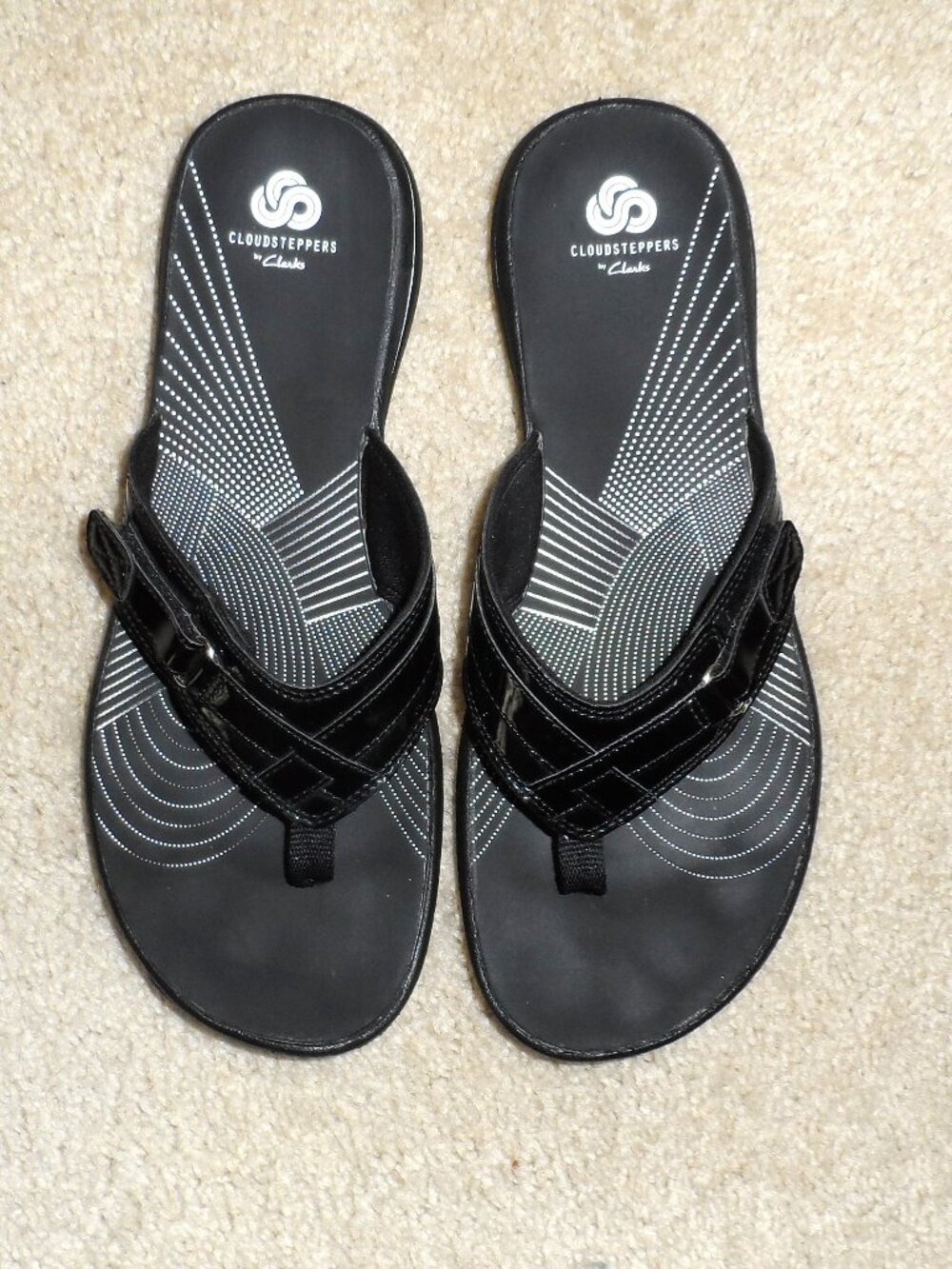 Clarks Cloudsteppers Breeze Sea Flip Flops Black Patent Size, 8,5
